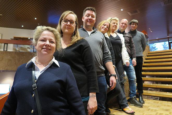 Espooseen on saapunut väkeä 40 pohjoismaasta. Vasemmalta oikealle: Tuula Hänninen, Tiitta Suomalainen, Morten Andersen, Anne Nielsen Aasmoe, Jane Troldahl Meyer, Joao Carlos Zukauskas Solemdal, Felix Finnveden.