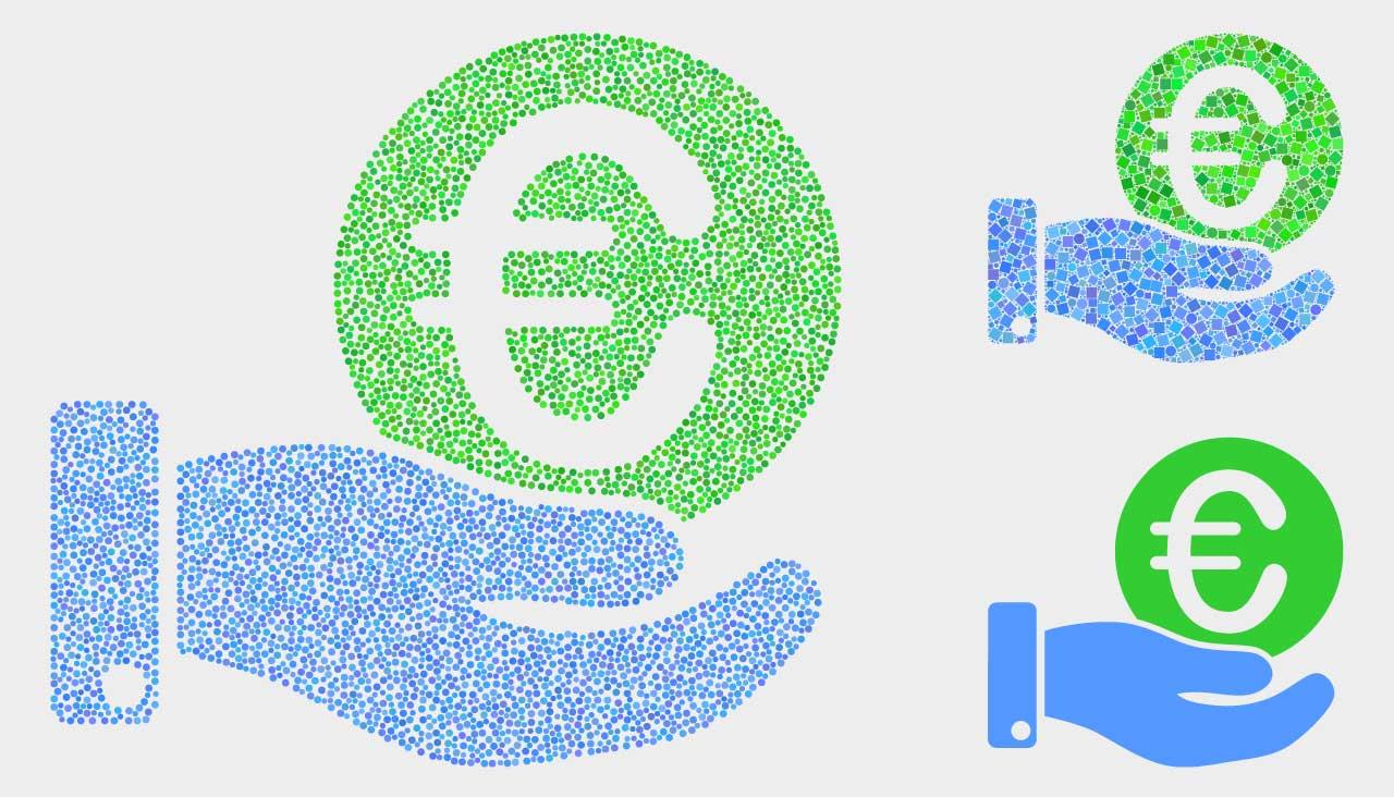 EU:ssa puuhataan minimipalkkauudistusta. Kuvassa eri kokoisia eurokolikkojen symboleita.