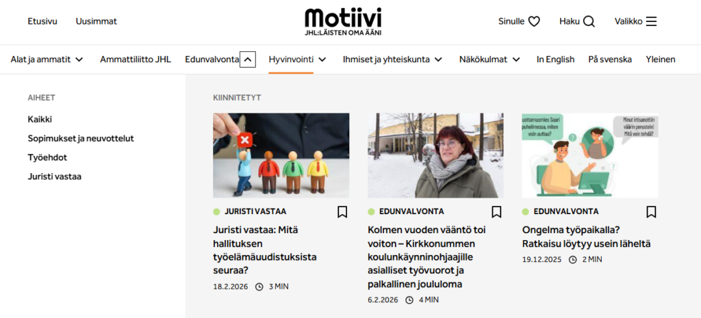 Kuvakaappaus Motiivilehti.fi-verkkosivulta.