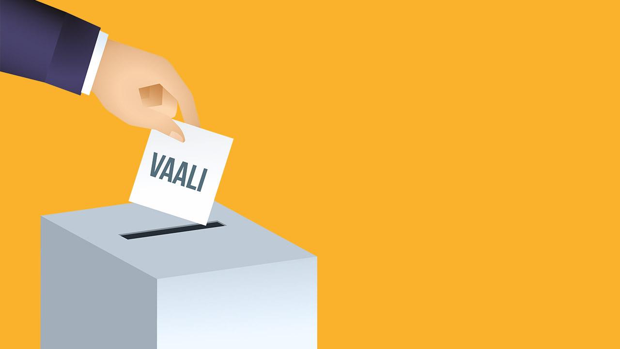 Vaalilappu putoaa vaaliuurnaan.