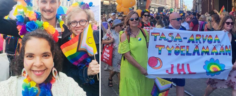 Kuvassa kaksi eri kuvaa Pride-marssilta.