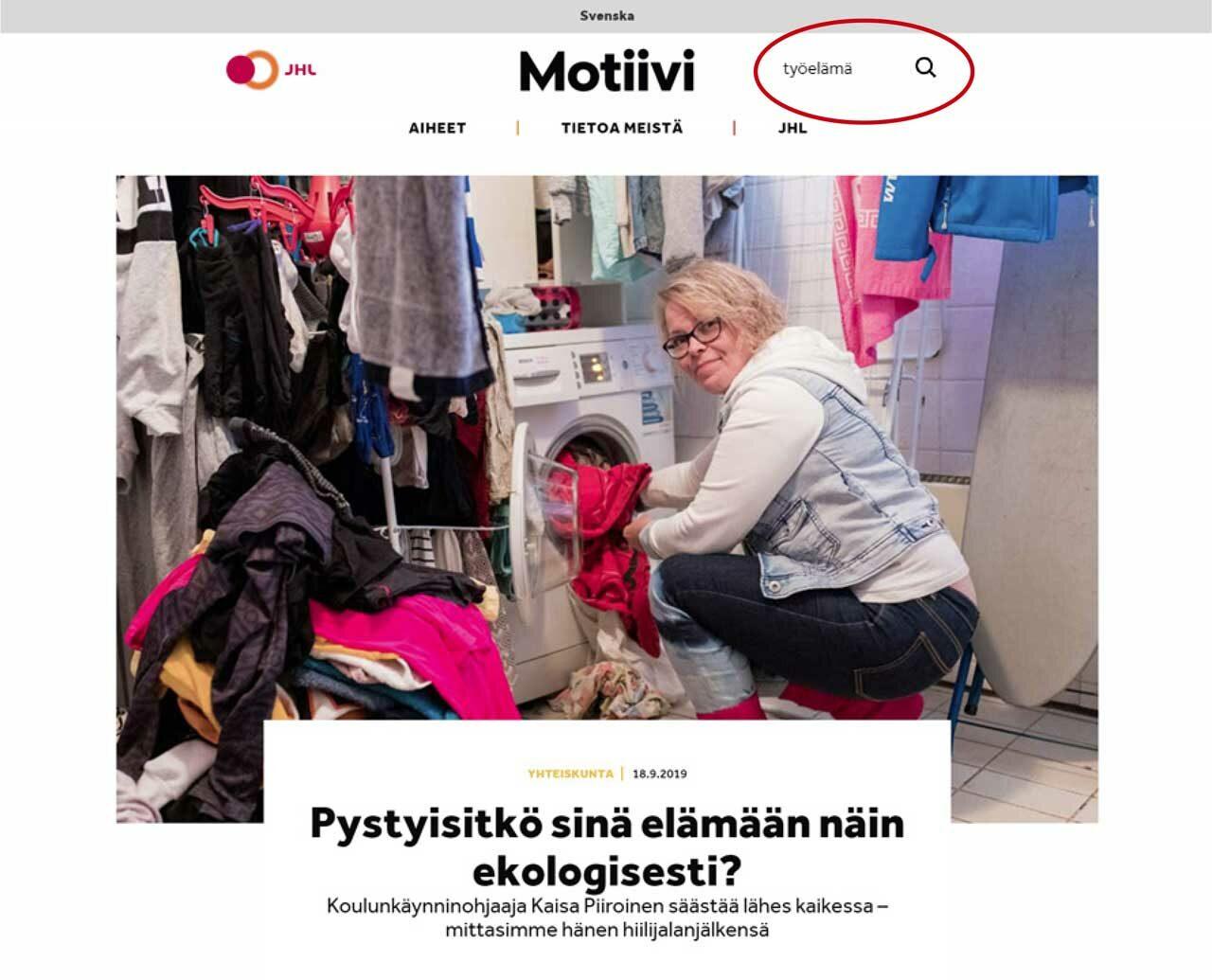 Motiivi-lehden verkkosivu motiivilehti.fi uudistui, kuvassa sivuston hakutoiminto.